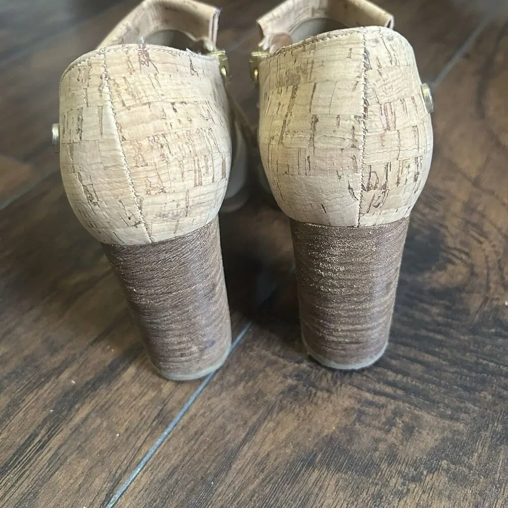 Rutz Walk in Cork Ankle Heel Boots Tan Fringe Womens 36 Side Zip